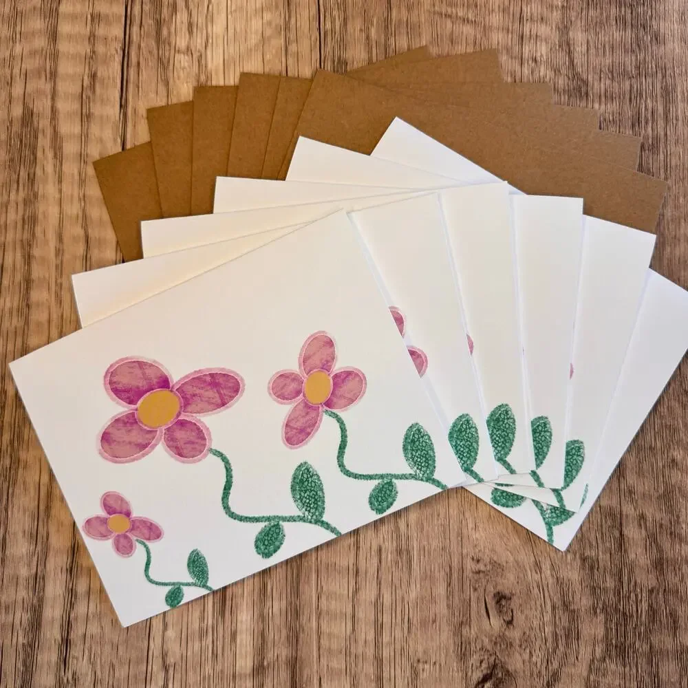 Greeting Cards Blank Notes Flowers Spring PINK Daisy 6 w/Envelopes Custom Art
